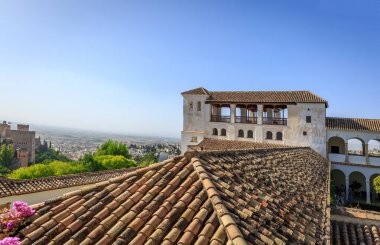 Güneşli görünümünden bakış Palacio de Generalife, Andalusia Eyaleti, İspanya Granada