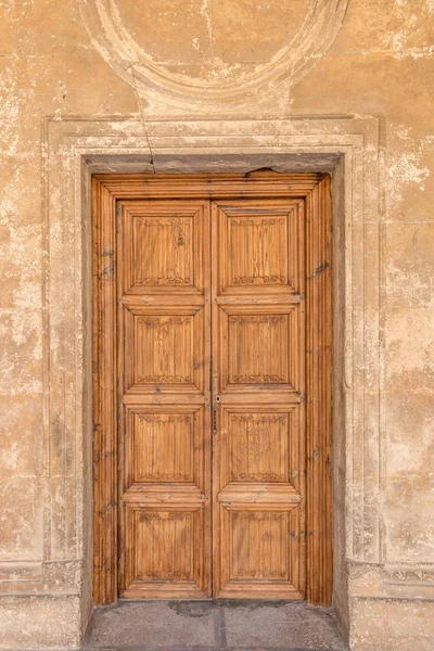 Porta Classica Legno Massello Uno Degli Edifici Dell Alhambra Granada — Foto Stock