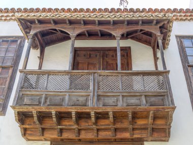 Tipik Kanarya balkon, şehir, La Laguna, Tenerife Adası, İspanya