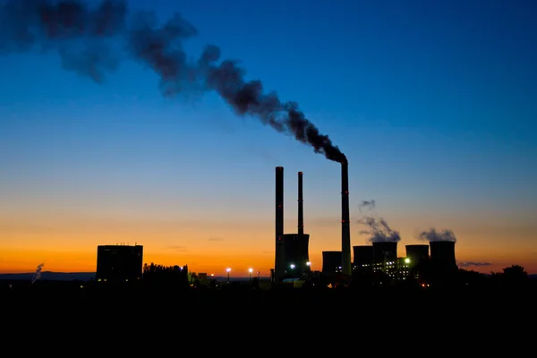 Central Eléctrica Combustión Carbón Bajo Cielo Nocturno — Foto de Stock