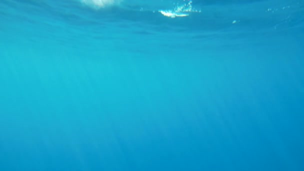 4k slow motion underwater video of sun rays shining through sea surface — Stock Video