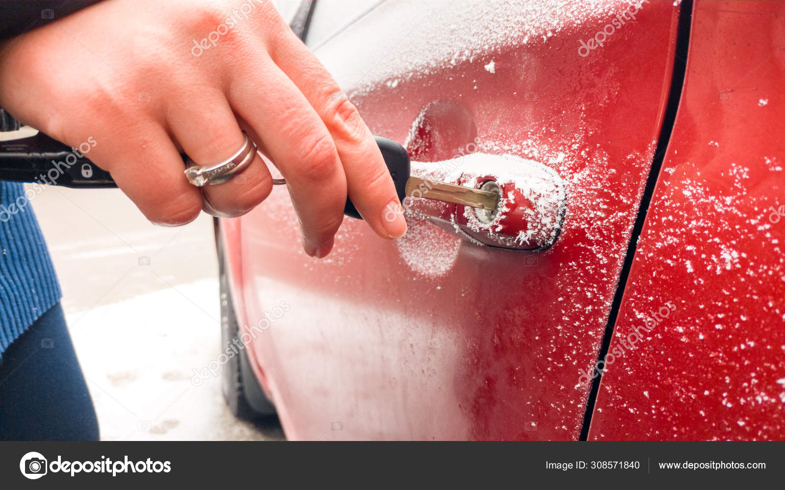 Close Up Imege Of Male Hand Can T Open A Frozen Car Lock Stock