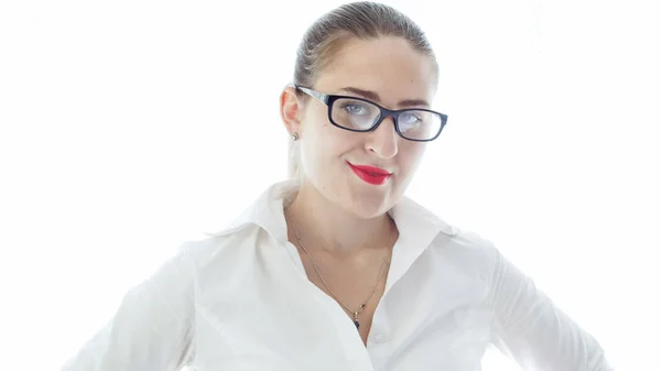 Sexy businesswoman or teacher in eyeglsses looking in camera — Stock Photo, Image