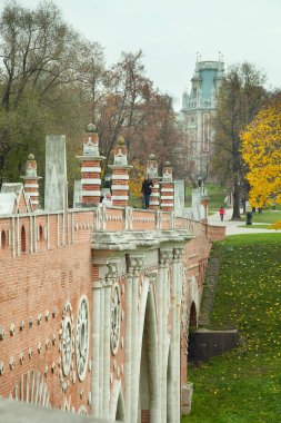 Tsaritsyno Parkı 'ndaki vadide büyük bir köprü.