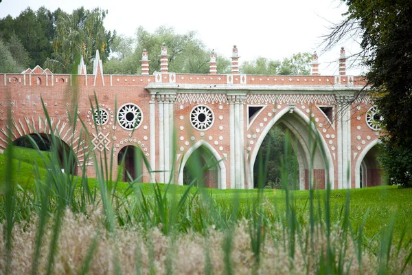 Tsaritsyno Parkı 'ndaki vadide büyük bir köprü.