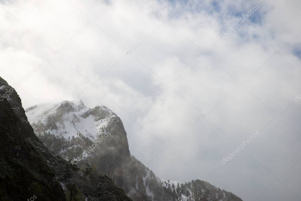 Snowy peaks in Canfranc Valley, Pyrenees, Huesca, Aragon, Spain.