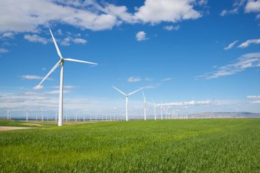 Elektrik üretimi için yel değirmenleri, Zaragoza bölgesi, aragon, İspanya.