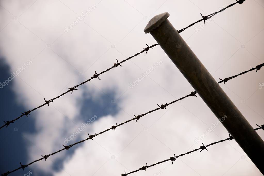 Barbed wire fence view in Spain.