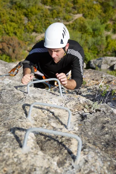 Subir Uma Rota Ferrata Calcena Província Zaragoza Aragão Espanha — Fotografia de Stock