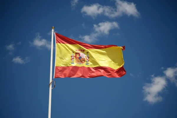 Close Spanish National Flag Waving — Stock Photo, Image