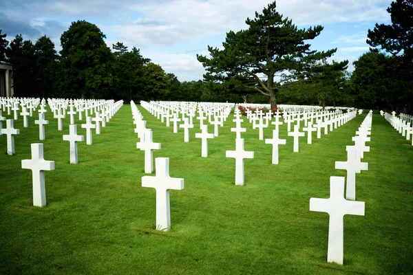 Witte Kruisen Amerikaanse Begraafplaats Coleville Sur Mer Omaha Beach Normandië — Stockfoto