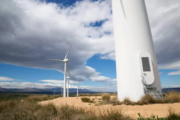 Moinhos Vento Para Produção Energia Elétrica Província Zaragoza Aragão Espanha — Fotografia de Stock