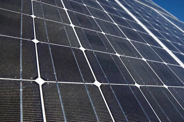 Detalhe Painel Fotovoltaico Para Produção Eletricidade Renovável — Fotografia de Stock