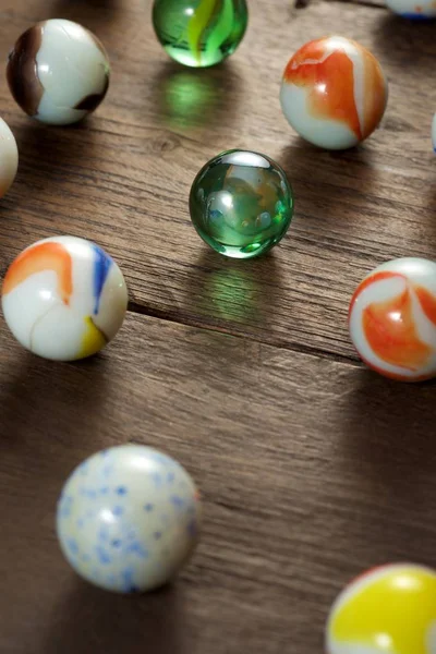 Glass Balls Wood Table — Stock Photo, Image