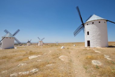 Campo de CRIPT, Ciudad Real Eyaleti, Castilla La Mancha, İspanya'daki yel değirmenleri.