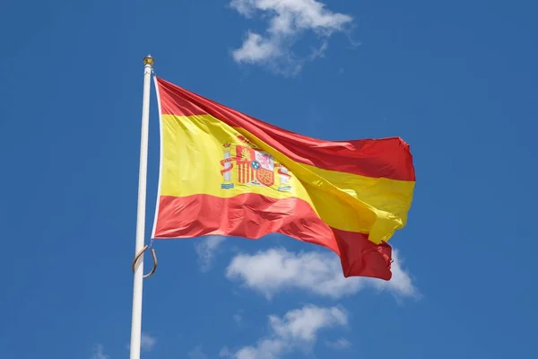 Close Spanish National Flag Waving — Stock Photo, Image