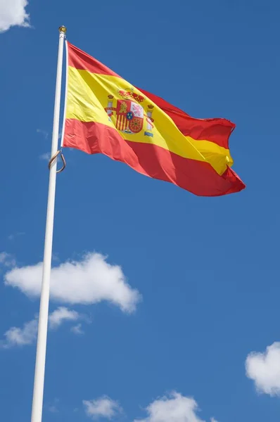 Close Spanish National Flag Waving — Stock Photo, Image