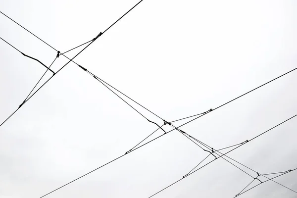 Detalhe Uma Catenária Céu Tempestuoso — Fotografia de Stock