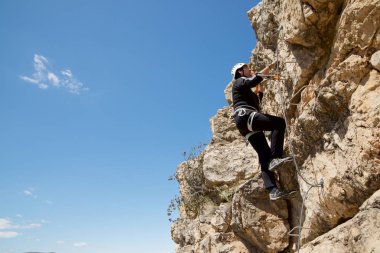 Morata de Jalon, il Zaragoza, Aragon, İspanya Ferrata rota tırmanma.