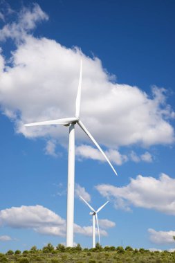 Elektrik üretimi için yel değirmenleri, Soria Eyaleti, Castilla Leon, İspanya.