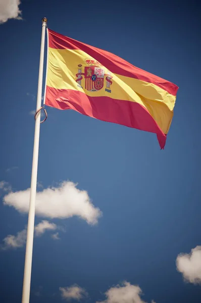 Close Spanish National Flag Waving — Stock Photo, Image