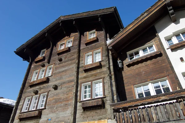 Typical Facade Alpine Village Zermatt Switzerland — Stock Photo, Image