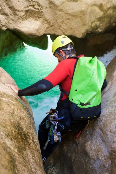 Canyoning Oscuros Del Balcez Canyon Guarabergen Huesca Aragonien Spanien — Stockfoto