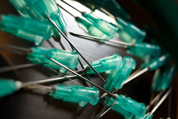 Group Needles Syringe Metal Tray — Stock Photo, Image