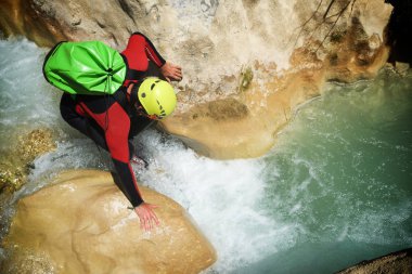 Canyoning in Vero river, Guara mountains, Huesca Province, Aragon in Spain. clipart