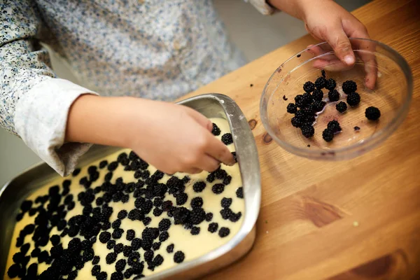 Little Girl Cooking Sponge Cake — Stock Photo, Image