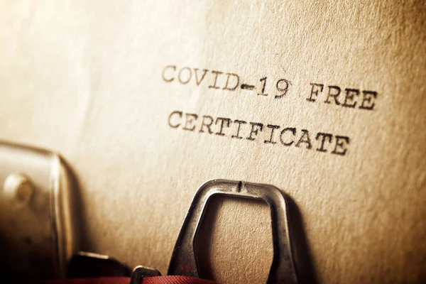Covid Texto Certificado Libre Escrito Papel —  Fotos de Stock