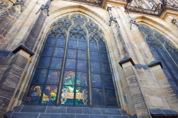 Huge Picture Window Vitus Cathedral Prague Czech Republic — Stock Photo, Image