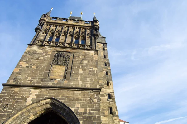 Gros Plan Une Tour Sur Pont Saint Charles Prague République — Photo