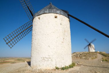 Consuegra 'daki yel değirmeni, Toledo Eyaleti, Castilla La Mancha, İspanya.