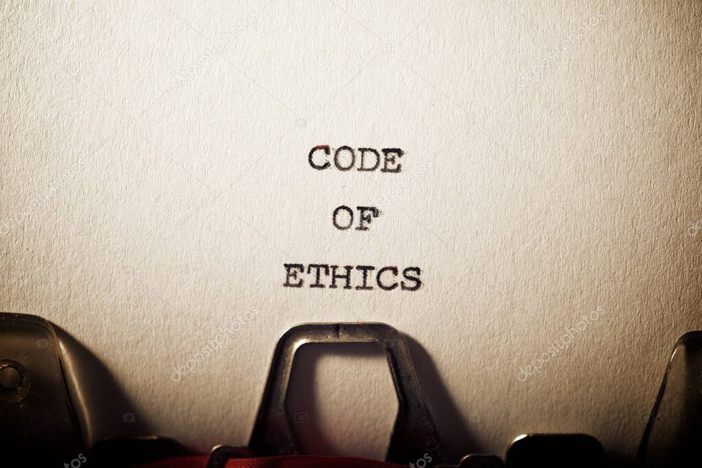 Code of ethics text written with a typewriter.