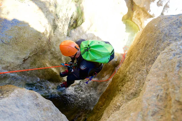 Canyoneering Los Meses Canyon Pyrenees Canfranc Valley Huesca Province Spain — Stock Photo, Image