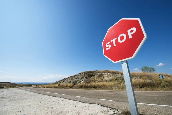 Arrêt Panneau Signalisation Dans Province Saragosse Espagne — Photo