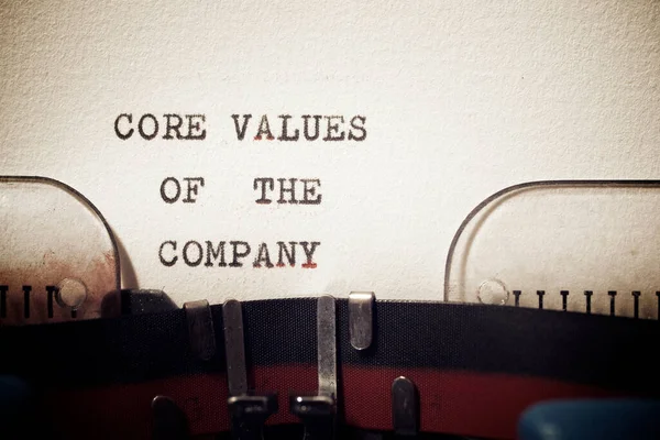 Core values of the company phrase written with a typewriter.