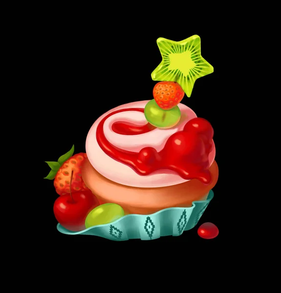 おいしい明るいフルーツカップケーキイラスト — ストック写真