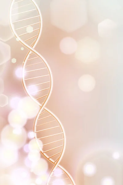 Altın DNA yapısı vektör arka plan. Güzellik cilt bakımı lüks kozmetik konsepti. Moleküler yapı. 3d. Bulanık parlak bokeh arka plan.