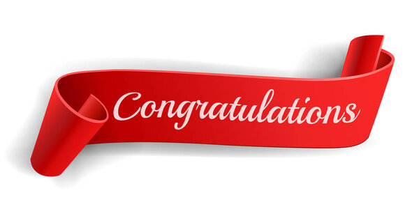 Realistic curved, Red paper banner on white background.congratulations. Большая карточка. Бланк. Красная лента. Бумажный свиток
.