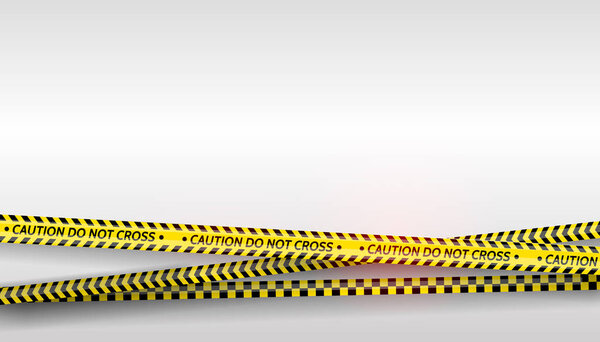Черные и желтые полосы. Предупреждающие записи. Опасные знаки. Осторожно, баррикадная лента, не переходить, полиция, лента с барьерами. Векторная иллюстрация в плоском стиле

