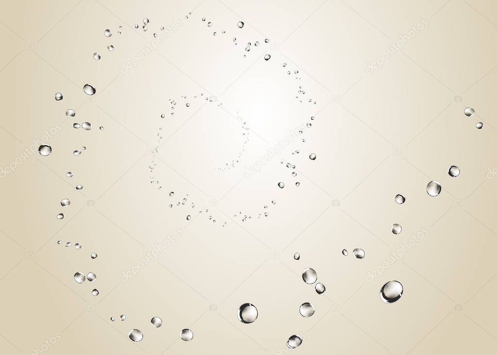 Abstract water bubbles, spiral rising on a clear background.