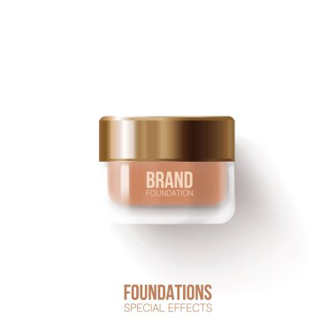 Konteyner maket. kozmetik cam şişe paketi, banka. Vakıf bej sıvı . Kozmetik makyaj.