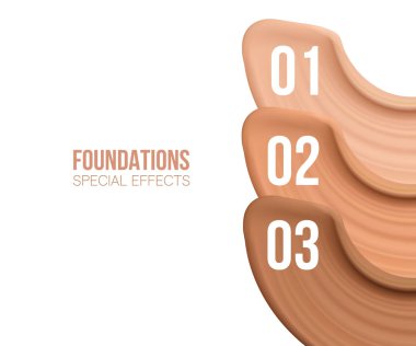 Vakıf bej sıvı . Kozmetik makyaj. beyaz arka plan.saydam renk lekeleri aralığı. Bej kapatıcı vuruşları.