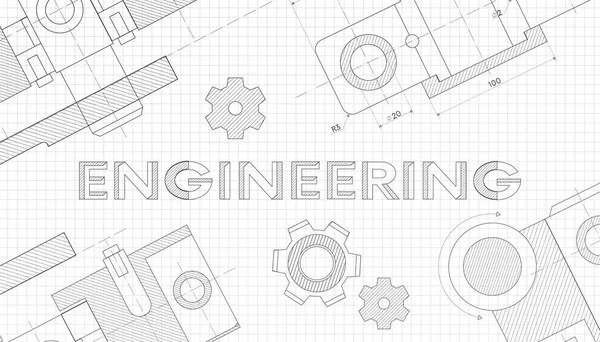 Машиностроительные чертежи. Технические чертежи. Аннотация Технология Предпосылки .ENGINEERING - Science, technology, engineering, mathematics education concept typography design.geometric parts . — стоковый вектор