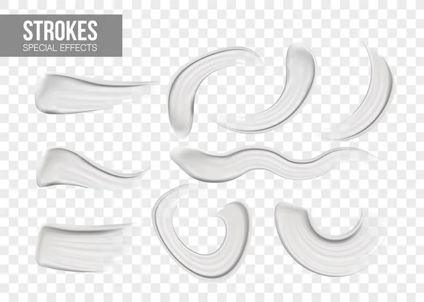 Set of special effects. Blank Strokes. Foundation blank liquid .Cosmetic make up. smudges white on transparent background. concealer, cream strokes. — Stock Vector