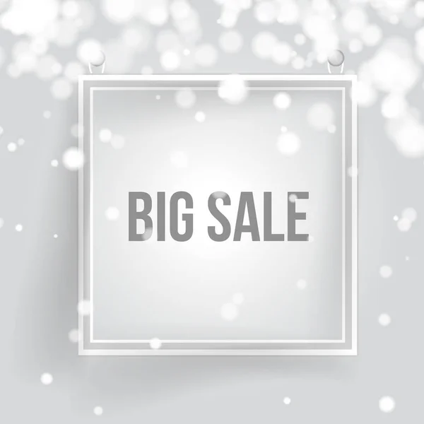 Big Sale Banner. White Frame,snow ,bokeh.Minimalistic banner for your design.