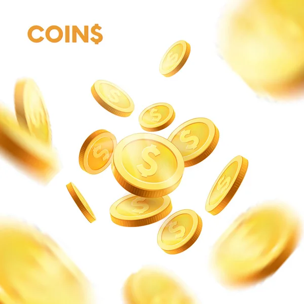 Realistyczne złote monety wybuchu. monet ustawialnych w różnych pozycjach. Izolowane na białym tle — Wektor stockowy