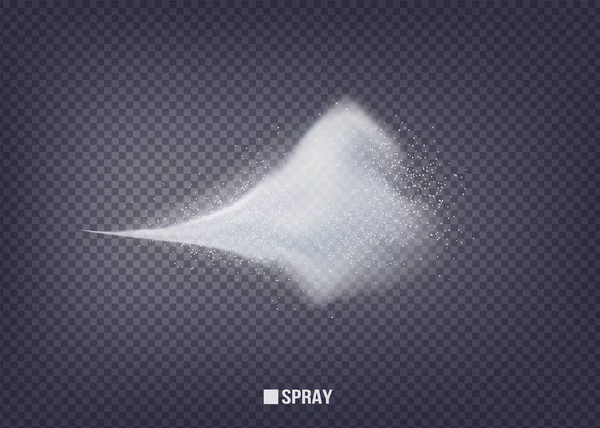 Parfym reklam spray. Magic effekt. Vackert, elegant element för din design. Luftig vattenspray. Dimma. spruta dimma isolerad på svart transparent bakgrund. Vektor. — Stock vektor